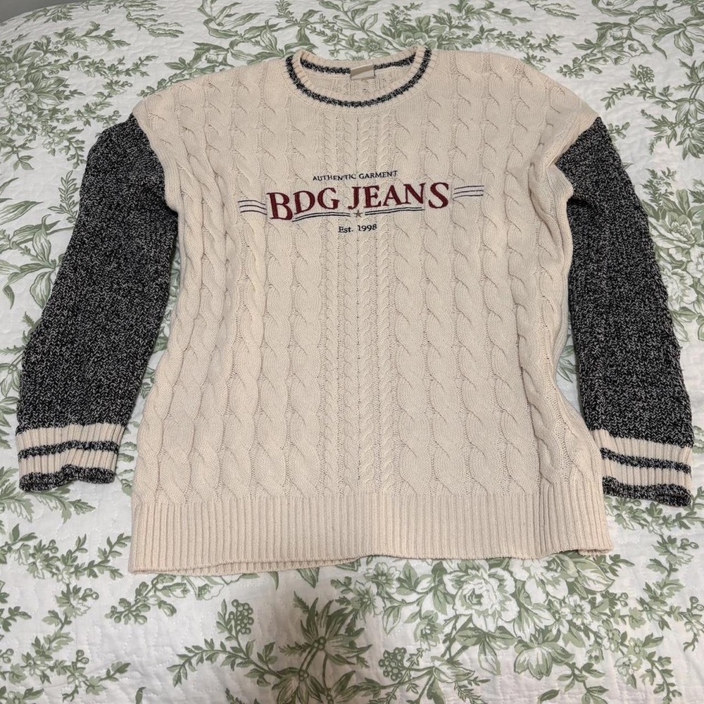 BDG Cream and Black Cable Knit Sweater